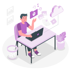 Modern laptop with headset
